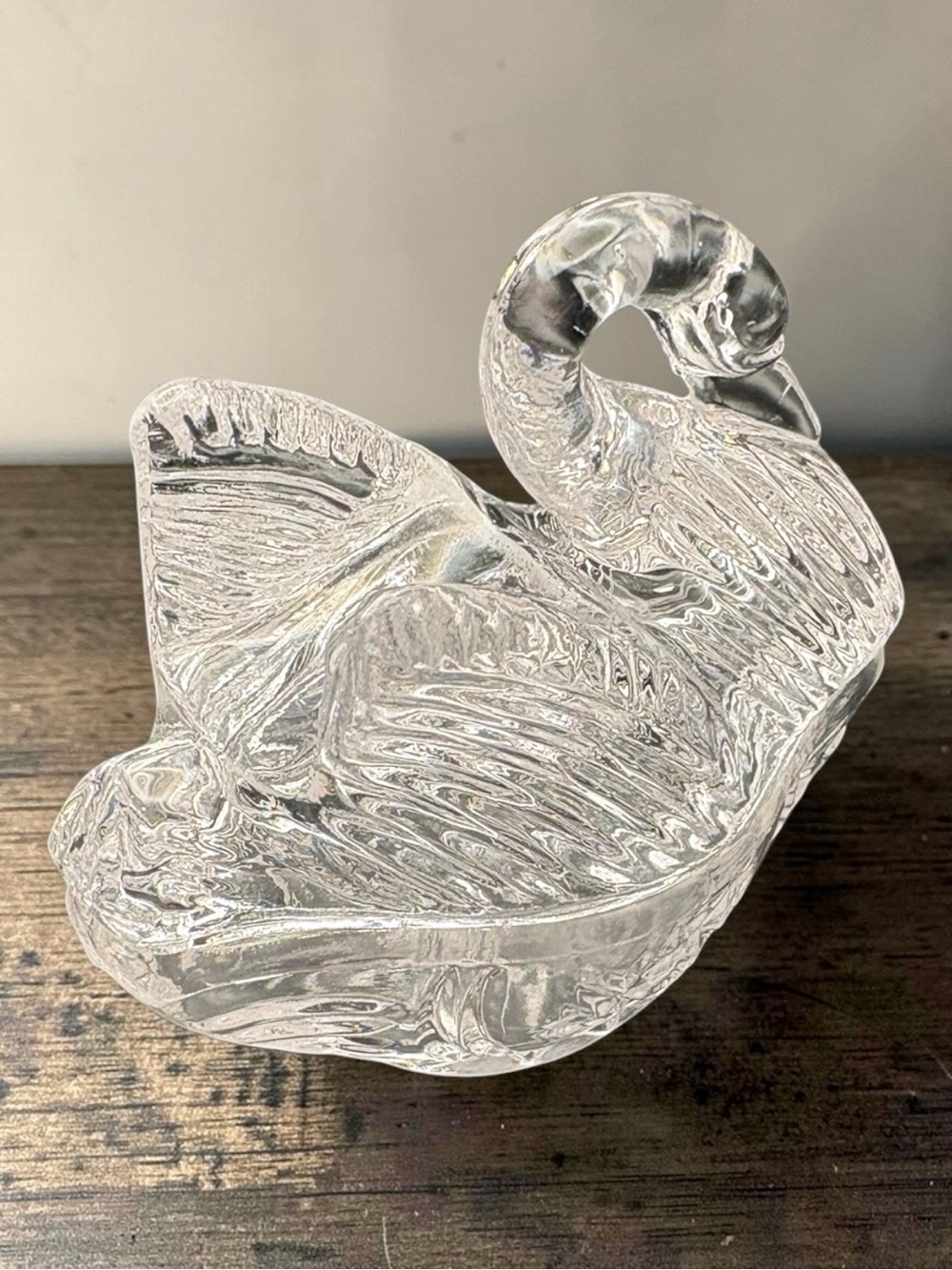 Vintage clear Swan On Nest Style Lead Crystal Cut Glass Trinket Jewelry Dish EUC - Picture 10 of 16